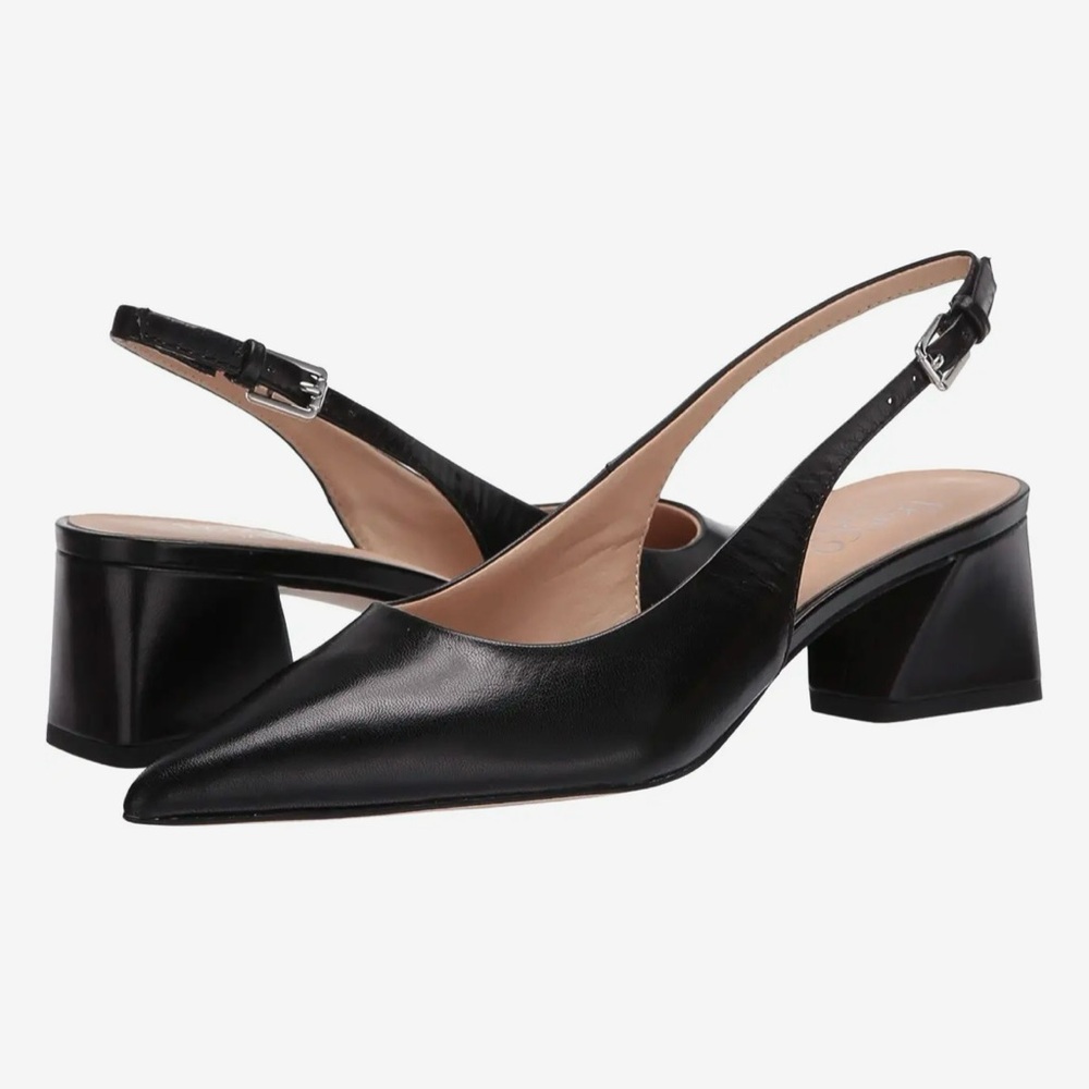 Franco Sarto Black Leather Slingback Block Heel Pump - US 5.5